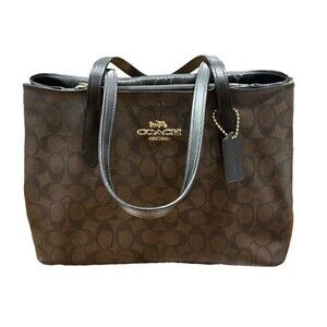 COACH - Brown/Black Coated Canvas Tote Bag